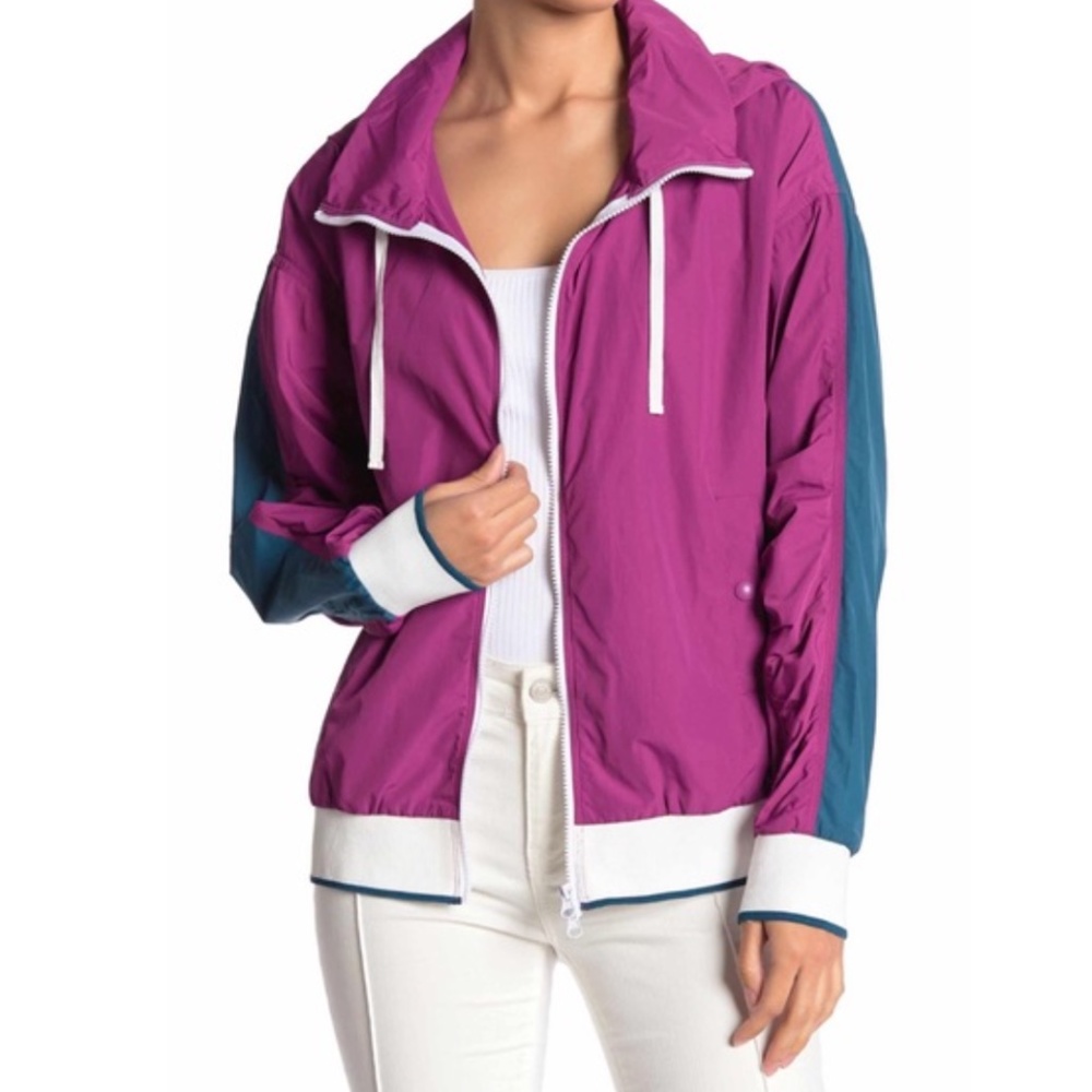 Free People NEW Highline Jacket XS Colorblock Hidden Hood Bomber Lightweight